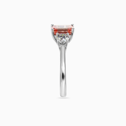 Three-Stone Diamond Engagement Ring with Fancy Pink Emerald Lab-created Diamond, 14k White Gold